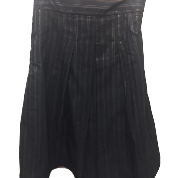 Zara Women Skirt  Black Brown Striped Pleated Large Bow Belt  Metallic L - Picture 10 of 12